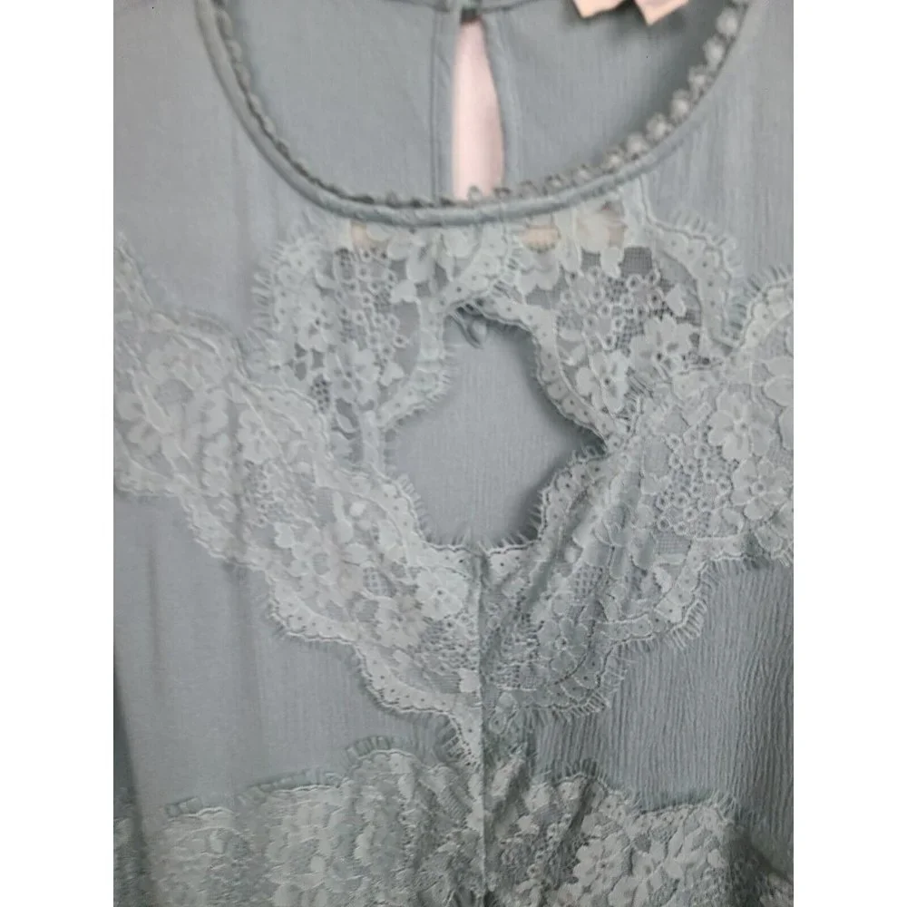 Umgee Mint Green Lace Ruffle Short Sleeve Mini BOHO Dress Size Small - Picture 3 of 9